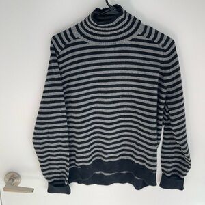 Vince Striped Black and Gray Turtle Neck